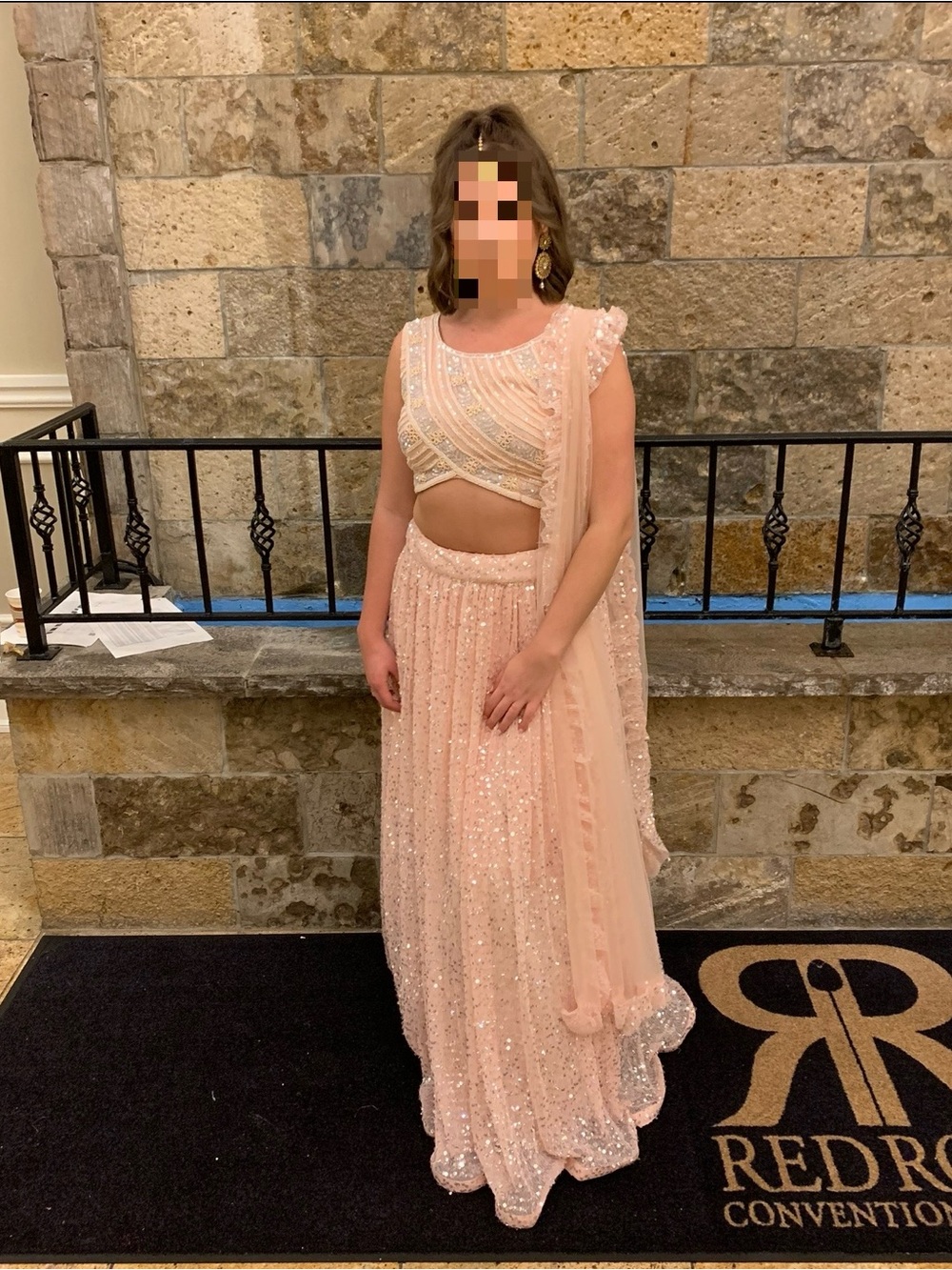 Sequin Embellished Peach Lehenga